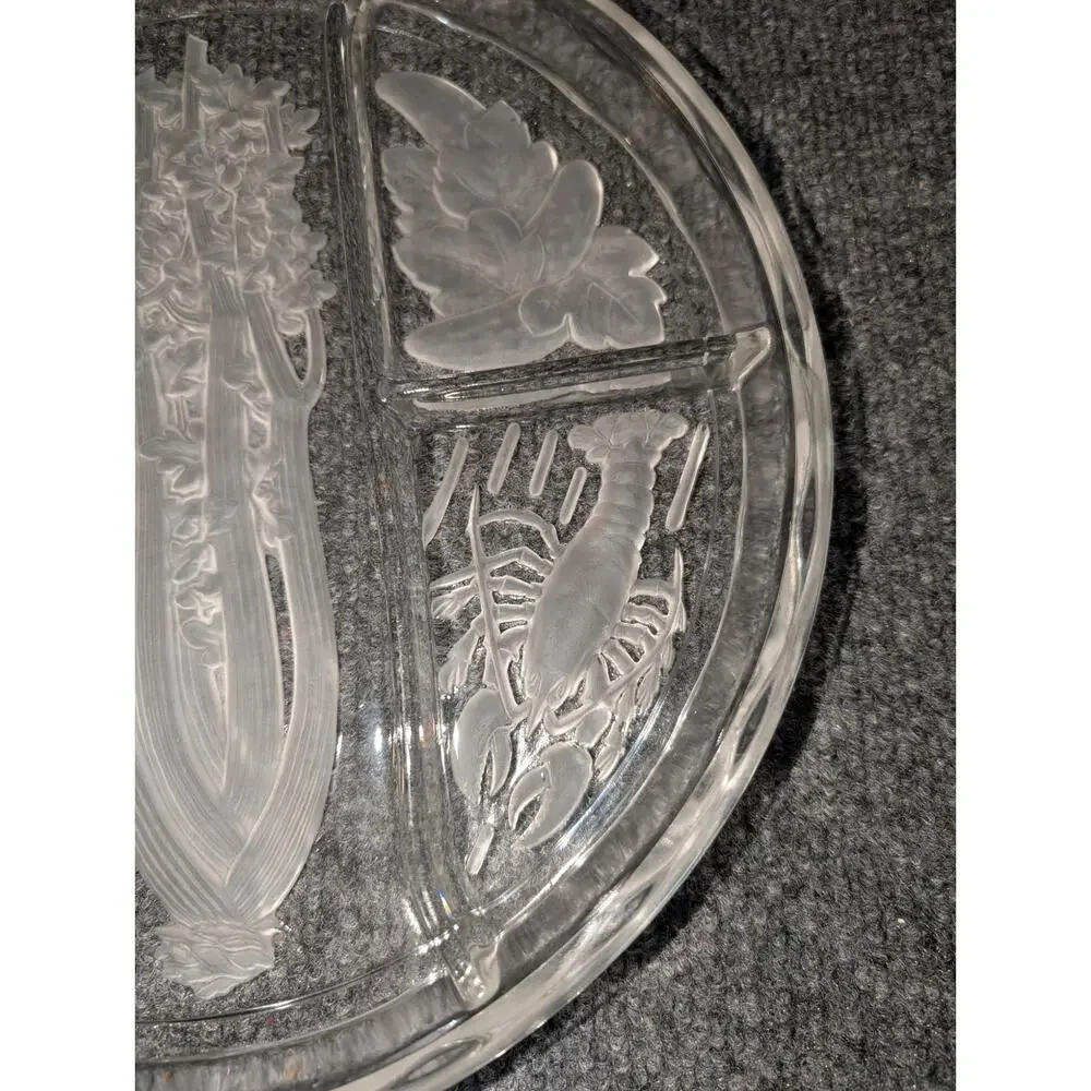 Vintage Indiana Glass Etched Frosted Intaglio Divided 10